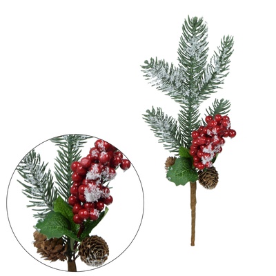 Gałązka iglasta z dekoracjami - 36 cm (R555X)